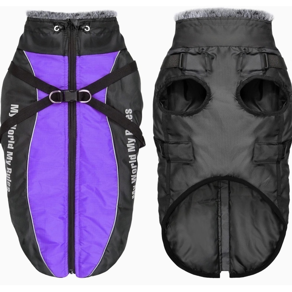WINDPROOF DOG REFLECTIVE WINTER DOG Jacket Removable Safety Harness Snowsuit… - Picture 2 of 13